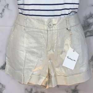 27” Ivory / Gold Cuff Hem Woven Shorts